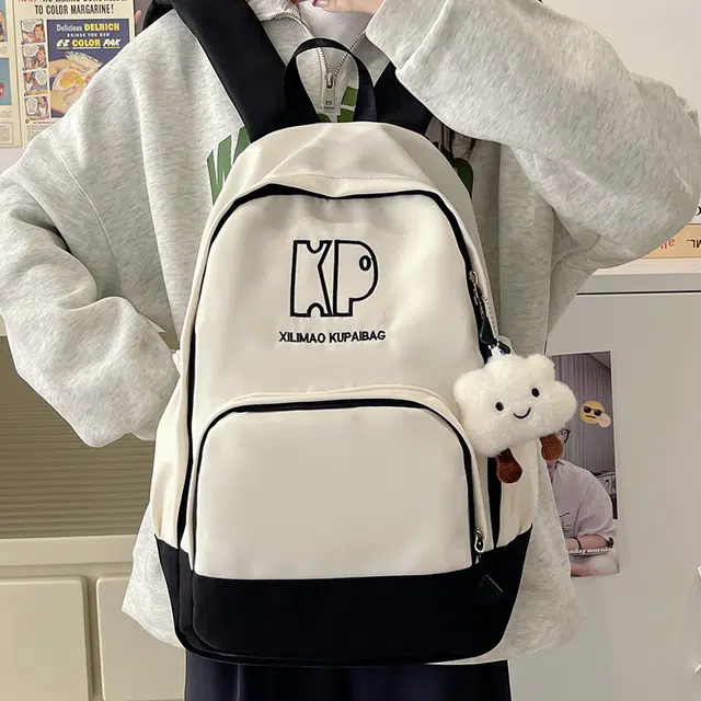 行途 森系韩版小清新书包休闲通勤大容量初高中学生背包 尼龙 双肩包 男女同款情侣款 黑色/绿色/红色/棕色