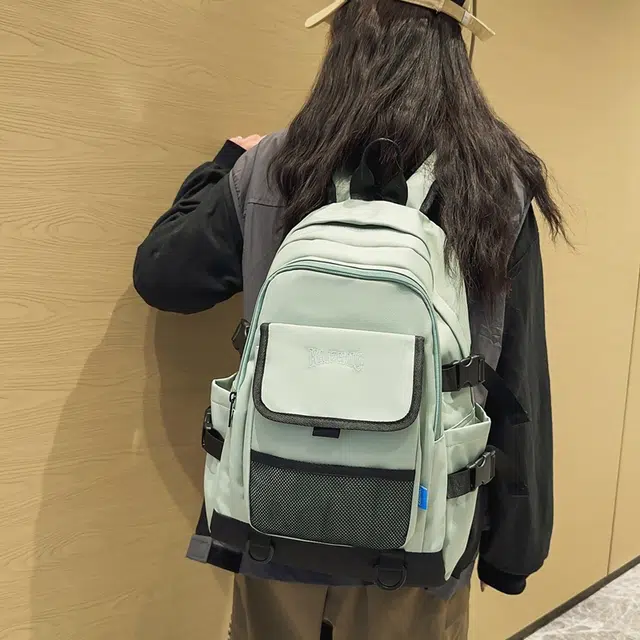 行途 韩版学生书包初高中生简约背包高颜值纯色 尼龙 双肩包 常规 男女同款情侣款 黑色/白色/绿色/黄色