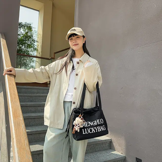 行途 休闲简约日常通勤时尚百搭 棉 单肩包 男女同款情侣款 黑色/白色/红色/黄色/卡其色/蓝色