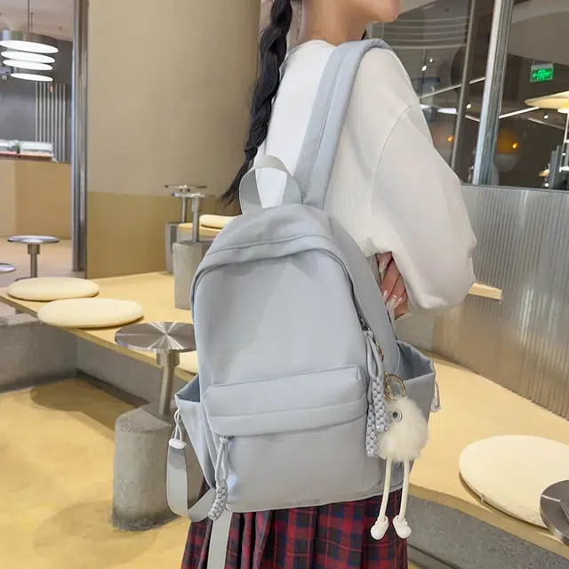 行途 可爱韩版百搭纯色森系小清新初中生 尼龙 书包背包双肩包 常规 女款 黑色/红色/蓝色/白色/卡其色