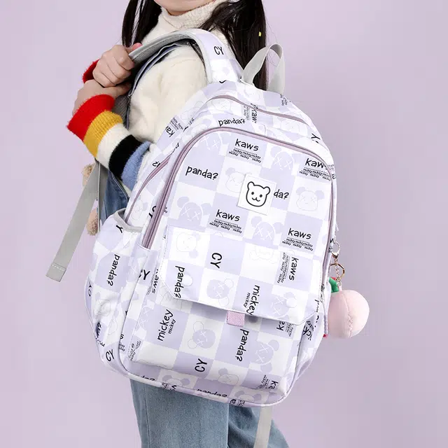 行途 书包初中生卡通印花大容量背包高中生大学生 双肩包 女款 尼龙布 多色
