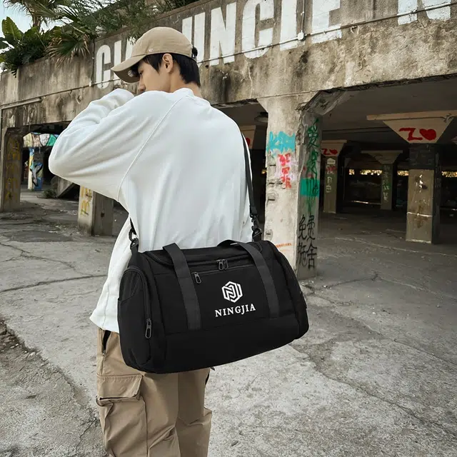 行途 大容量韩版简约 尼龙 旅行包 大号 男女同款情侣款 黑色/桔色/米白色/卡其色/绿色