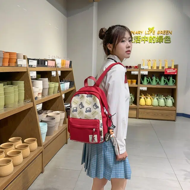 行途 卡通小熊印花校园风学生 尼龙 书包背包双肩包 女款 多色