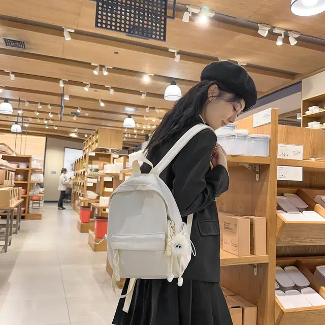 行途 可爱韩版百搭纯色森系小清新初中生 尼龙 书包背包双肩包 常规 女款 黑色/红色/蓝色/白色/卡其色