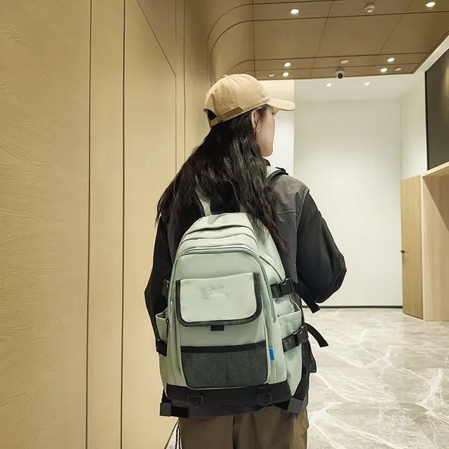行途 韩版学生书包初高中生简约背包高颜值纯色 尼龙 双肩包 常规 男女同款情侣款 黑色/白色/绿色/黄色