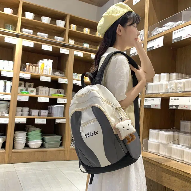行途 高级感轻便颜值撞色 尼龙 双肩包 常规 女款 灰色/蓝色/粉色/蓝黄色