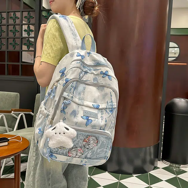 行途 新中式国风简约 条绒 双肩包 男女同款情侣款 灰色/粉色/卡其色/黄色/蓝色/绿色