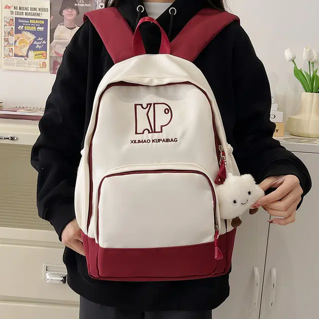 行途 森系韩版小清新书包休闲通勤大容量初高中学生背包 尼龙 双肩包 男女同款情侣款 黑色/绿色/红色/棕色