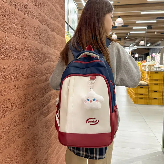 行途 休闲撞色书包日系大容量拼接旅行背包 尼龙 双肩包 男女同款情侣款 黑色/黄色/绿色/蓝色