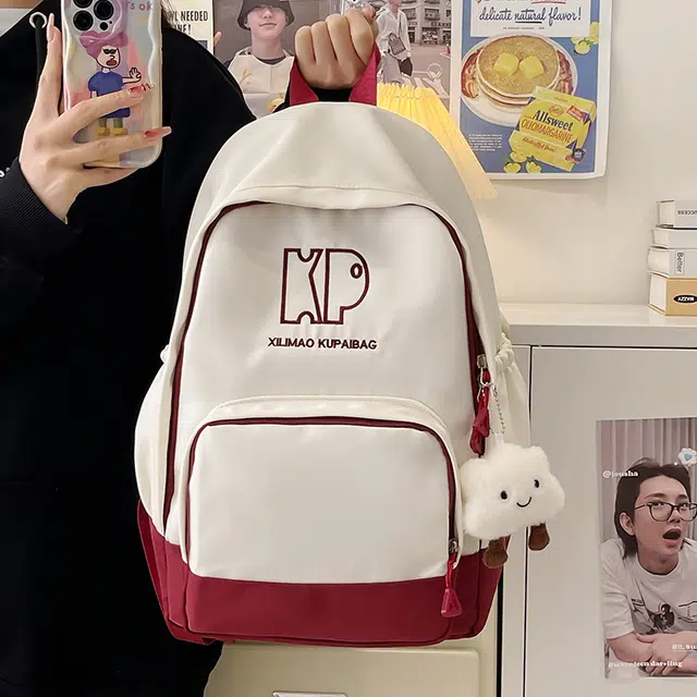 行途 森系韩版小清新书包休闲通勤大容量初高中学生背包 尼龙 双肩包 男女同款情侣款 黑色/绿色/红色/棕色