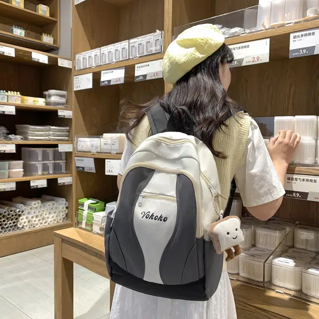 行途 高级感轻便颜值撞色 尼龙 双肩包 常规 女款 灰色/蓝色/粉色/蓝黄色