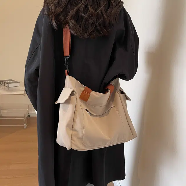 行途 大容量大学生上课 帆布 单肩包手提袋 常规 女款 黑色/卡其色/米白色