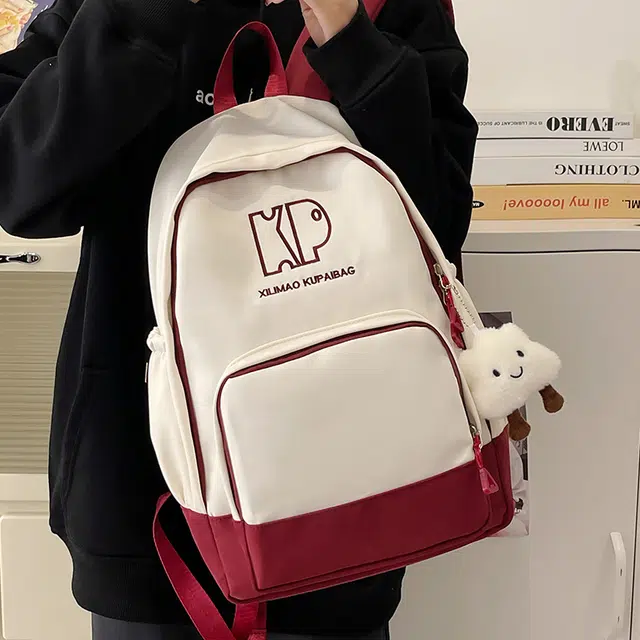 行途 森系韩版小清新书包休闲通勤大容量初高中学生背包 尼龙 双肩包 男女同款情侣款 黑色/绿色/红色/棕色