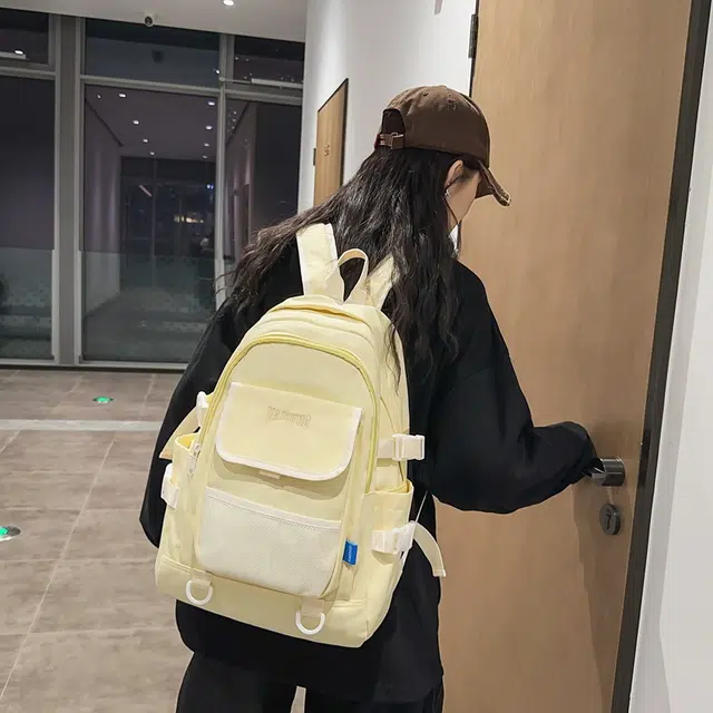 行途 韩版学生书包初高中生简约背包高颜值纯色 尼龙 双肩包 常规 男女同款情侣款 黑色/白色/绿色/黄色