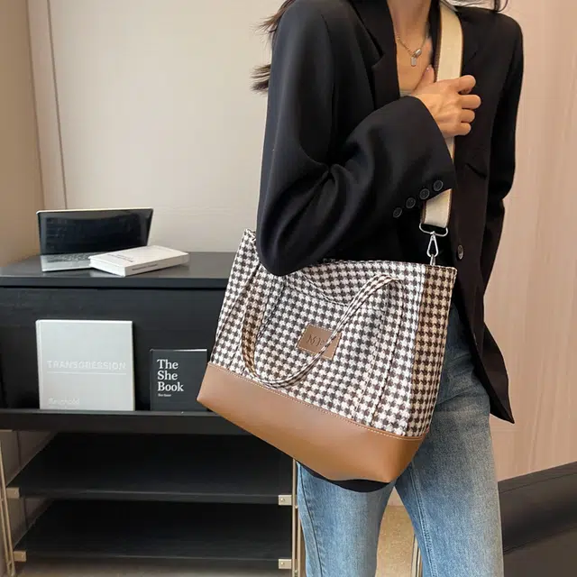 行途 千鸟格 女款 多口袋轻便 单肩包 斜挎包 帆布 多色