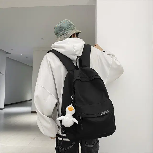 行途 简约大容量旅行背包休闲日系初中生高中大学生书包 尼龙 双肩包 男女同款情侣款 黑色/白色/蓝色/粉色