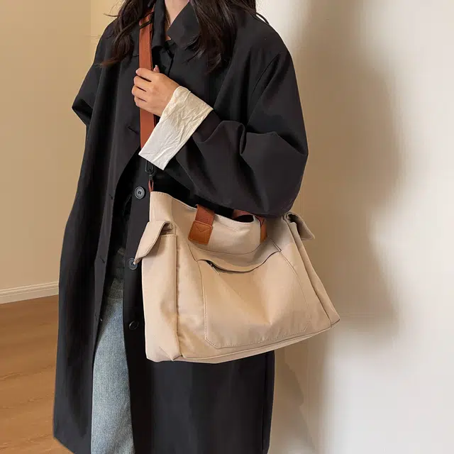 行途 大容量大学生上课 帆布 单肩包手提袋 常规 女款 黑色/卡其色/米白色