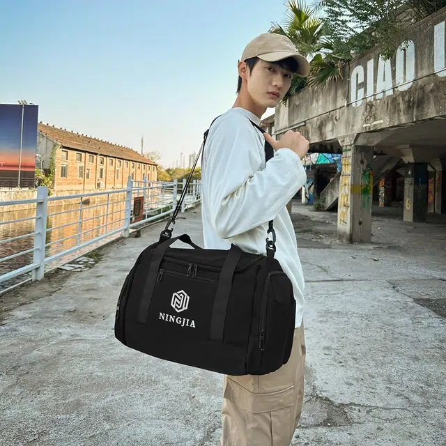 行途 大容量韩版简约 尼龙 旅行包 大号 男女同款情侣款 黑色/桔色/米白色/卡其色/绿色