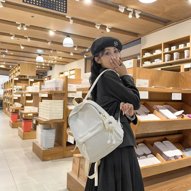 行途 可爱韩版百搭纯色森系小清新初中生 尼龙 书包背包双肩包 常规 女款 黑色/红色/蓝色/白色/卡其色