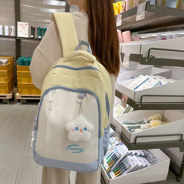 行途 休闲撞色书包日系大容量拼接旅行背包 尼龙 双肩包 男女同款情侣款 黑色/黄色/绿色/蓝色