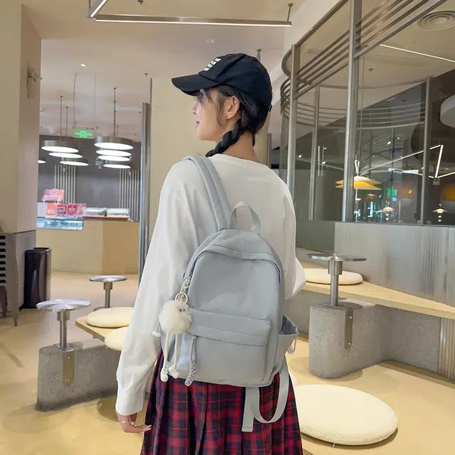 行途 可爱韩版百搭纯色森系小清新初中生 尼龙 书包背包双肩包 常规 女款 黑色/红色/蓝色/白色/卡其色