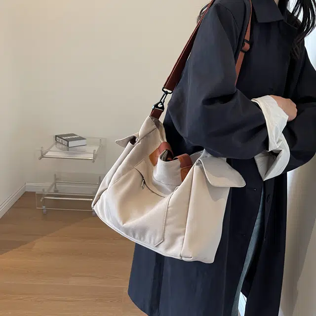 行途 大容量大学生上课 帆布 单肩包手提袋 常规 女款 黑色/卡其色/米白色