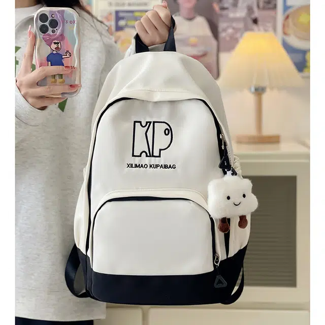 行途 森系韩版小清新书包休闲通勤大容量初高中学生背包 尼龙 双肩包 男女同款情侣款 黑色/绿色/红色/棕色