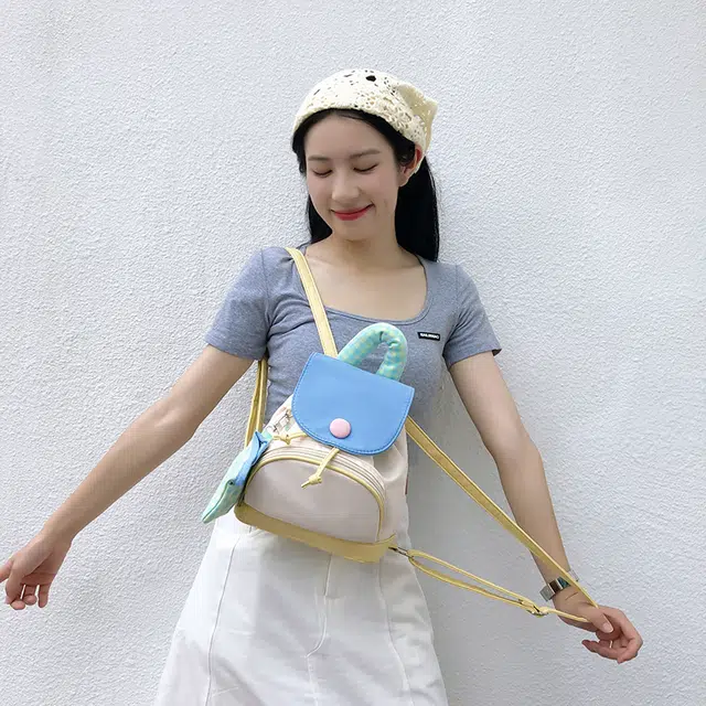行途 小清新休闲甜美小巧简约旅行 尼龙 双肩包 女款 甜心白