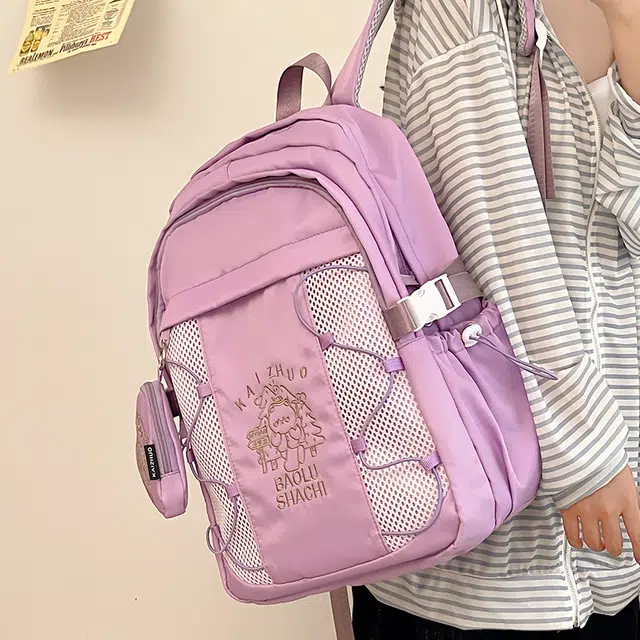 行途 百搭轻便休闲简约 尼龙 双肩包 女款 粉色/蓝色/黑色/紫色/米白色