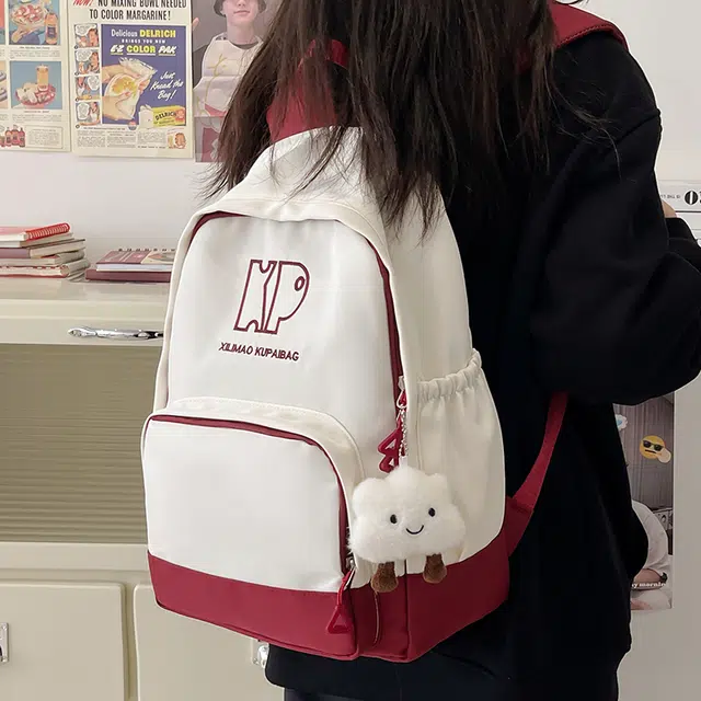 行途 森系韩版小清新书包休闲通勤大容量初高中学生背包 尼龙 双肩包 男女同款情侣款 黑色/绿色/红色/棕色