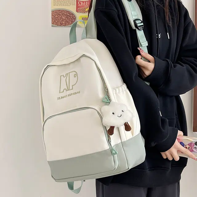 行途 森系韩版小清新书包休闲通勤大容量初高中学生背包 尼龙 双肩包 男女同款情侣款 黑色/绿色/红色/棕色