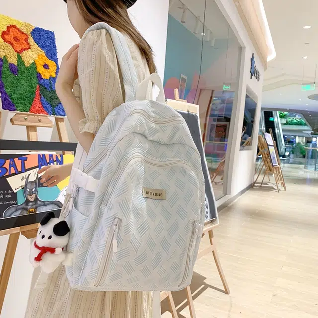 行途 小清新风简约大容量百搭 尼龙 双肩包 男女同款情侣款 灰色/蓝色/紫色/绿色