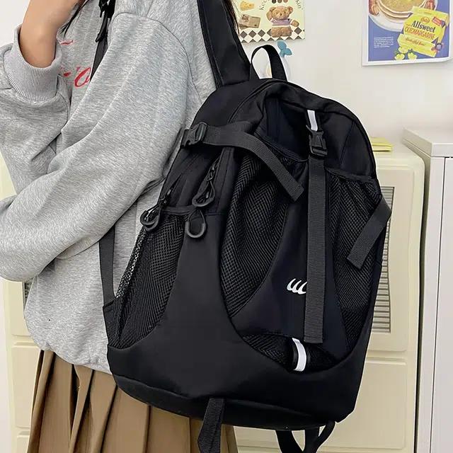 行途 轻便背包通勤女包大学生韩版背包 尼龙 双肩包 常规 男女同款情侣款 黑色/灰色