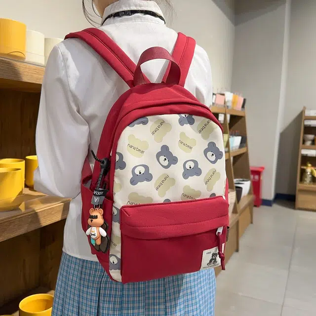 行途 卡通小熊印花校园风学生 尼龙 书包背包双肩包 女款 多色