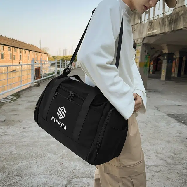 行途 大容量韩版简约 尼龙 旅行包 大号 男女同款情侣款 黑色/桔色/米白色/卡其色/绿色