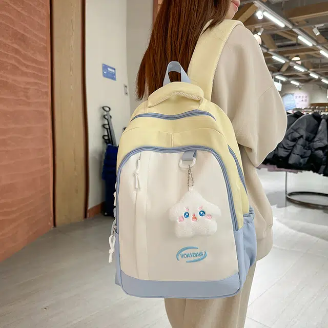 行途 休闲撞色书包日系大容量拼接旅行背包 尼龙 双肩包 男女同款情侣款 黑色/黄色/绿色/蓝色