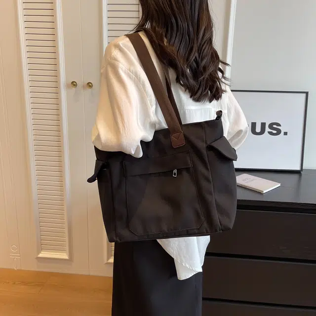 行途 大容量大学生上课 帆布 单肩包手提袋 常规 女款 黑色/卡其色/米白色