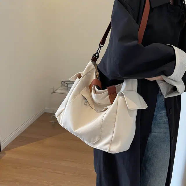 行途 大容量大学生上课 帆布 单肩包手提袋 常规 女款 黑色/卡其色/米白色