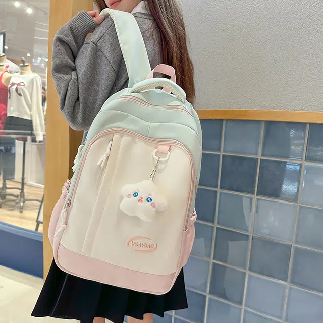 行途 休闲撞色书包日系大容量拼接旅行背包 尼龙 双肩包 男女同款情侣款 黑色/黄色/绿色/蓝色