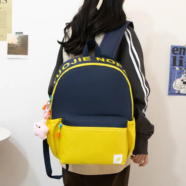 行途 轻便大容量简约初高中学生拉链开合 尼龙 书包背包双肩包 常规 男女同款情侣款 蓝配黄、粉色、红色、粉配蓝