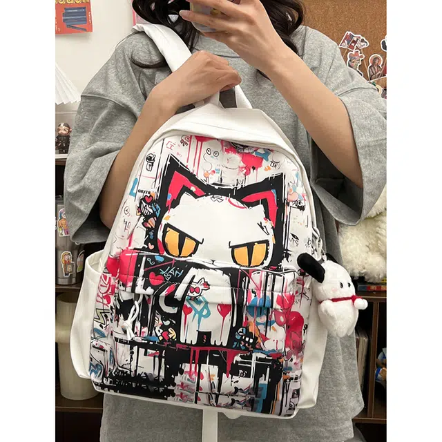 行途 书包初中高颜值小众涂鸦日系原宿尼龙可爱少女学生双肩包大容量背包 男女同款情侣款 多色