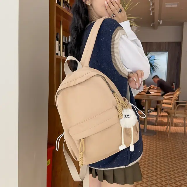 行途 可爱韩版百搭纯色森系小清新初中生 尼龙 书包背包双肩包 常规 女款 黑色/红色/蓝色/白色/卡其色