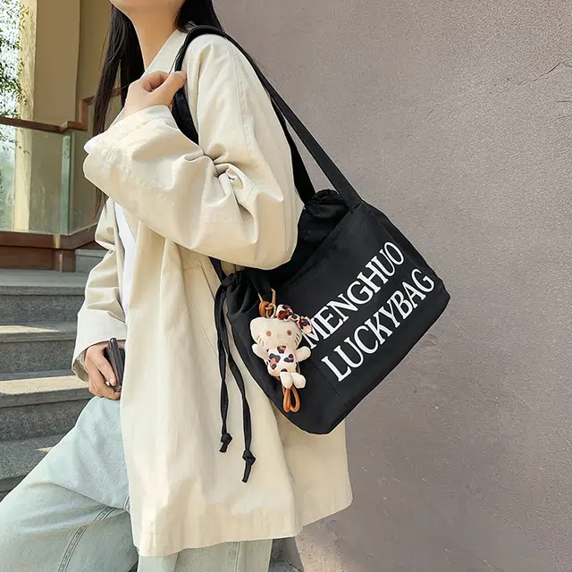 行途 休闲简约日常通勤时尚百搭 棉 单肩包 男女同款情侣款 黑色/白色/红色/黄色/卡其色/蓝色