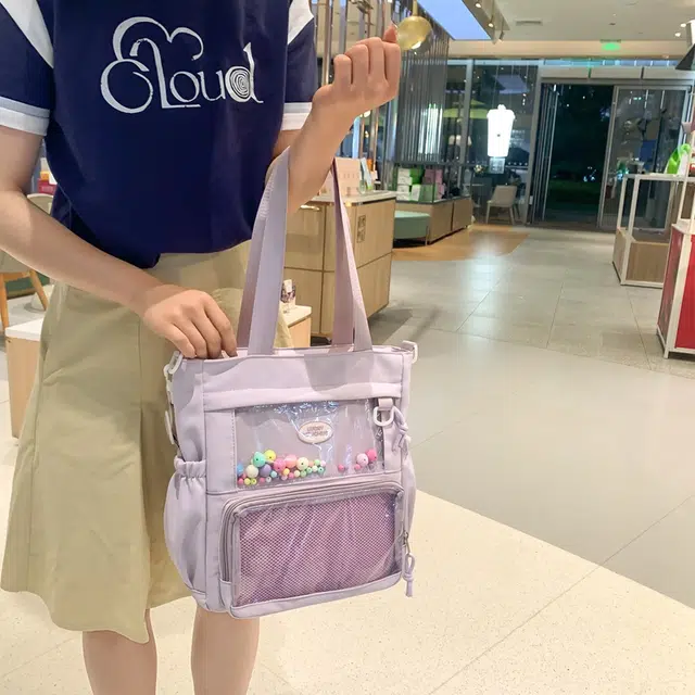 行途 简约时尚校园初中生大容量背包可爱托特包 涤棉 单肩斜挎包 女款 黑色/白色/卡其色/蓝色/黄色/紫色