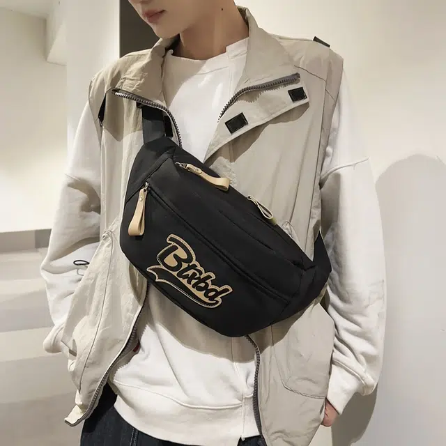 行途 时尚小众宽肩带可爱 尼龙 胸包腰包 男女同款情侣款 黑色/蓝色/红色/白色