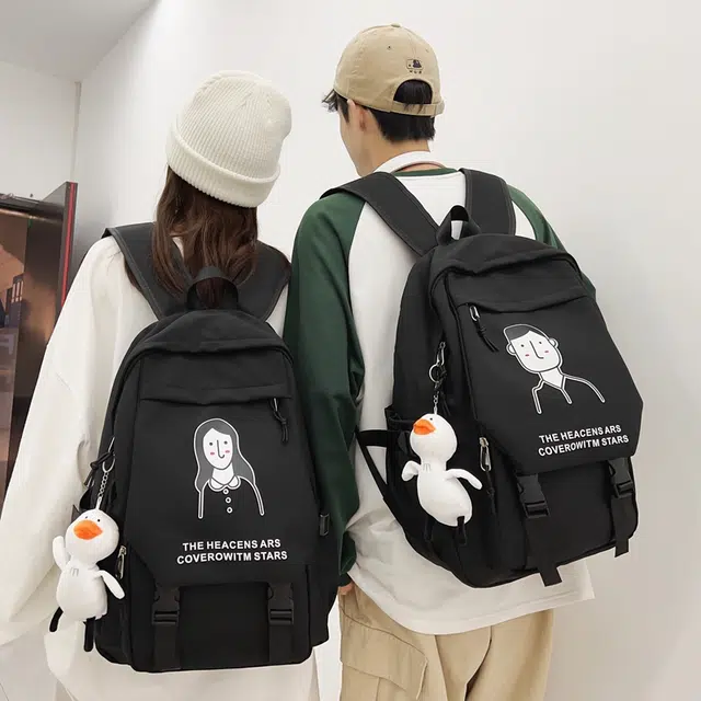 行途 日系大容量运动休闲初中生高中大学生校园 尼龙 书包双肩包 常规 男女同款情侣款 黑色/白色