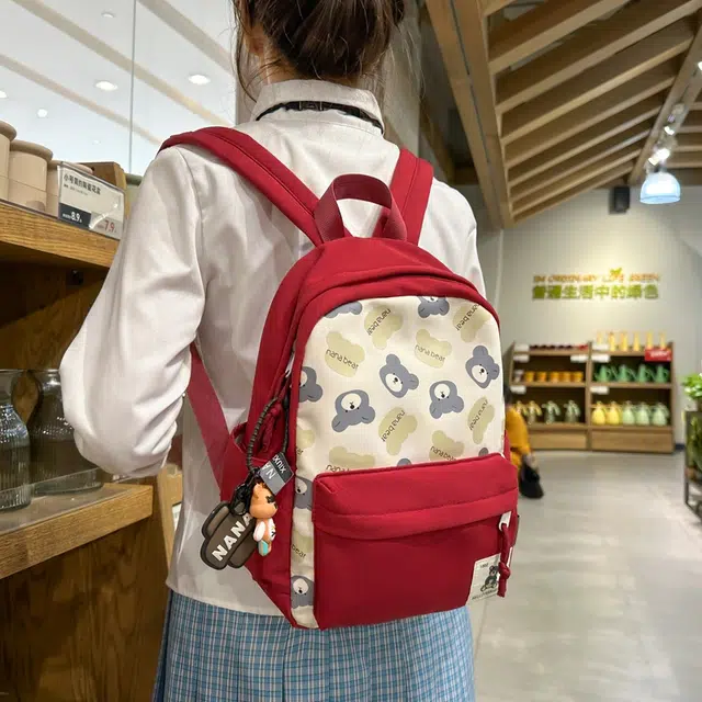 行途 卡通小熊印花校园风学生 尼龙 书包背包双肩包 女款 多色