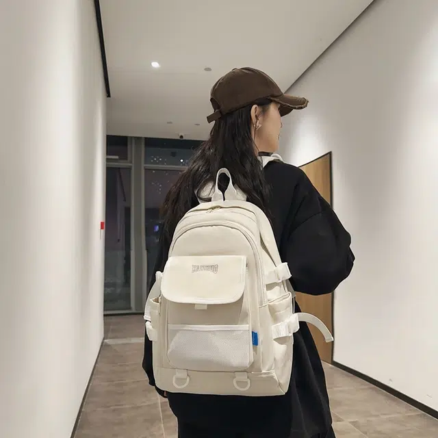 行途 韩版学生书包初高中生简约背包高颜值纯色 尼龙 双肩包 常规 男女同款情侣款 黑色/白色/绿色/黄色