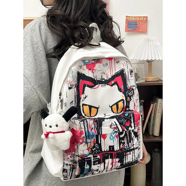 行途 书包初中高颜值小众涂鸦日系原宿尼龙可爱少女学生双肩包大容量背包 男女同款情侣款 多色