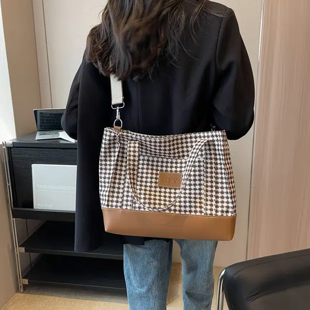 行途 千鸟格 女款 多口袋轻便 单肩包 斜挎包 帆布 多色